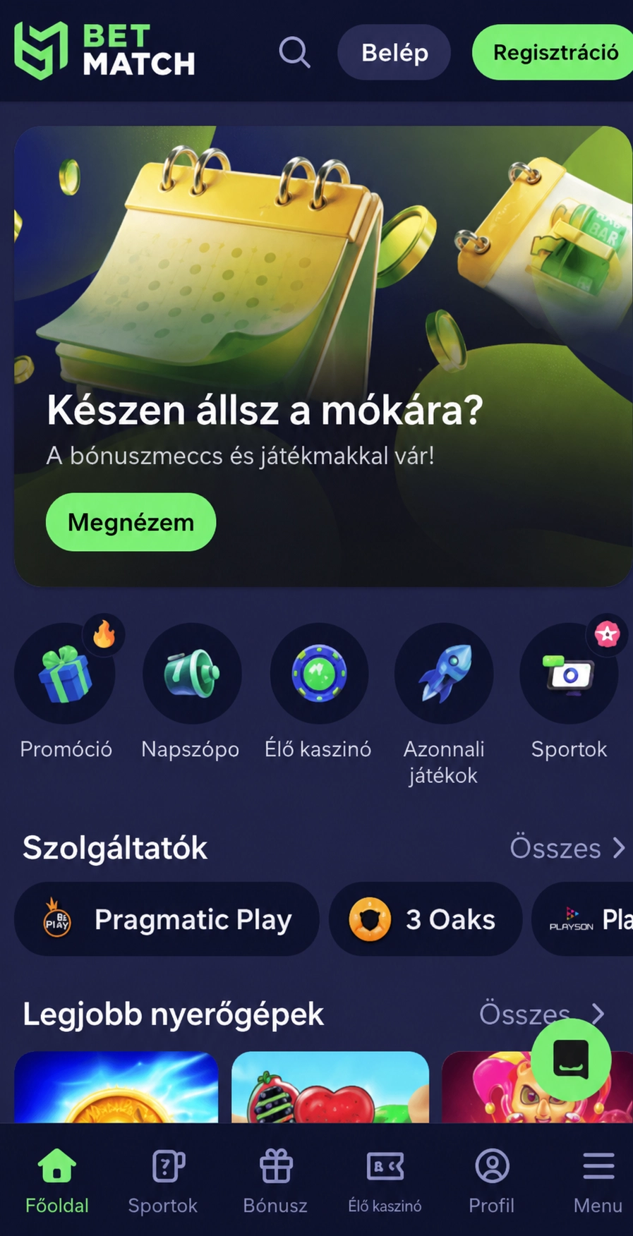 Regisztráció a kaszinóban a BetMatch promo code használatához